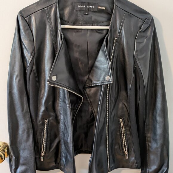 Faux Black Leather Jacket - Women's Medium - Picture 1 of 6